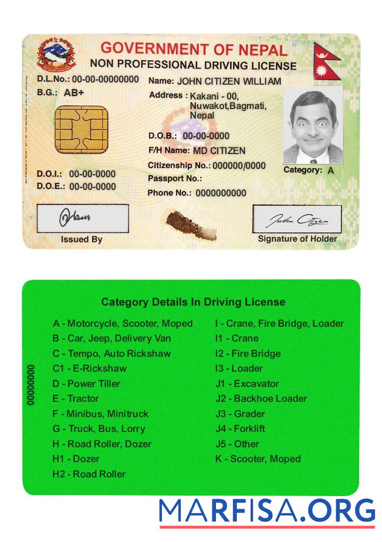 Realistic Nepal smart driver license template